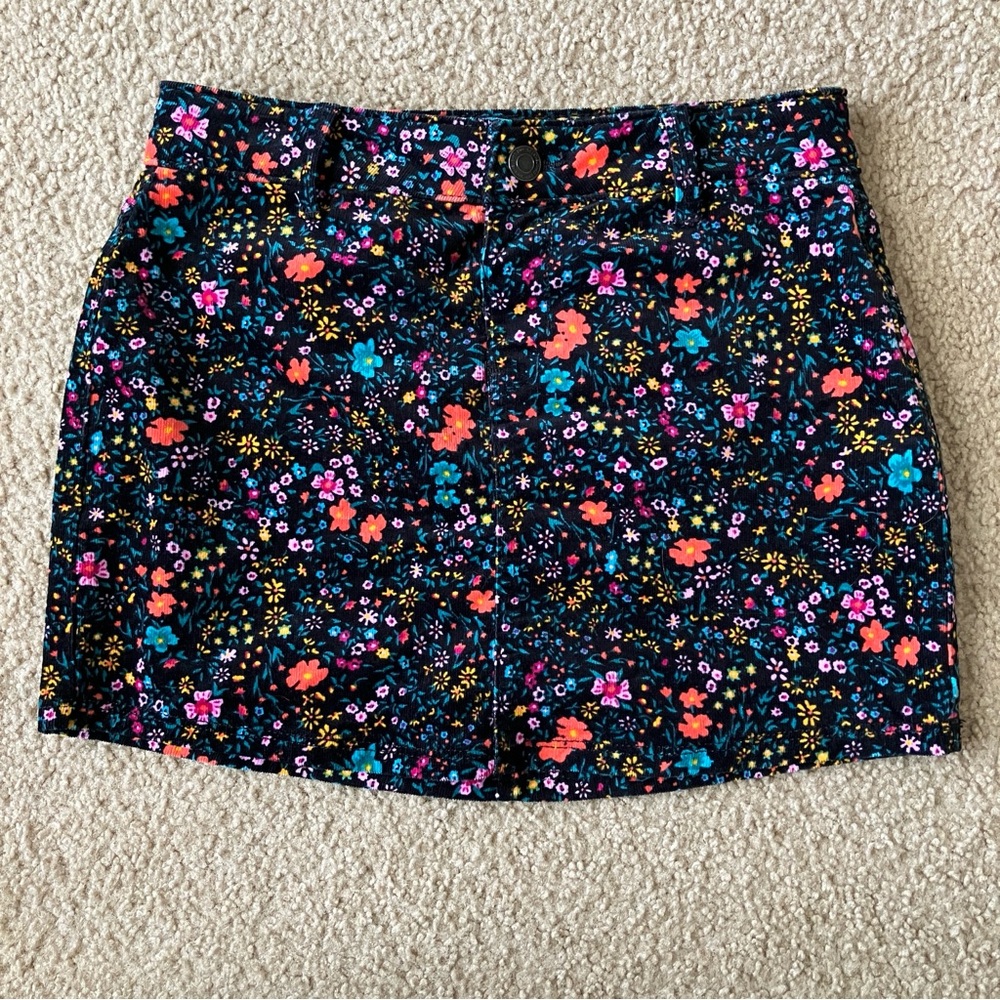SO Girls Corduroy Skirt - Black with Multicolor Floral